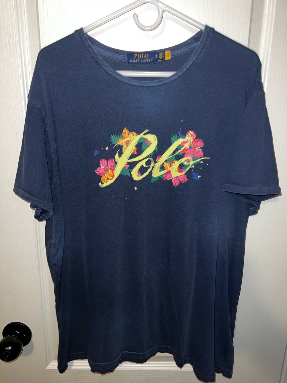 Ralph Lauren Navy Tee with Bright Floral 'Polo' Script - Men’s